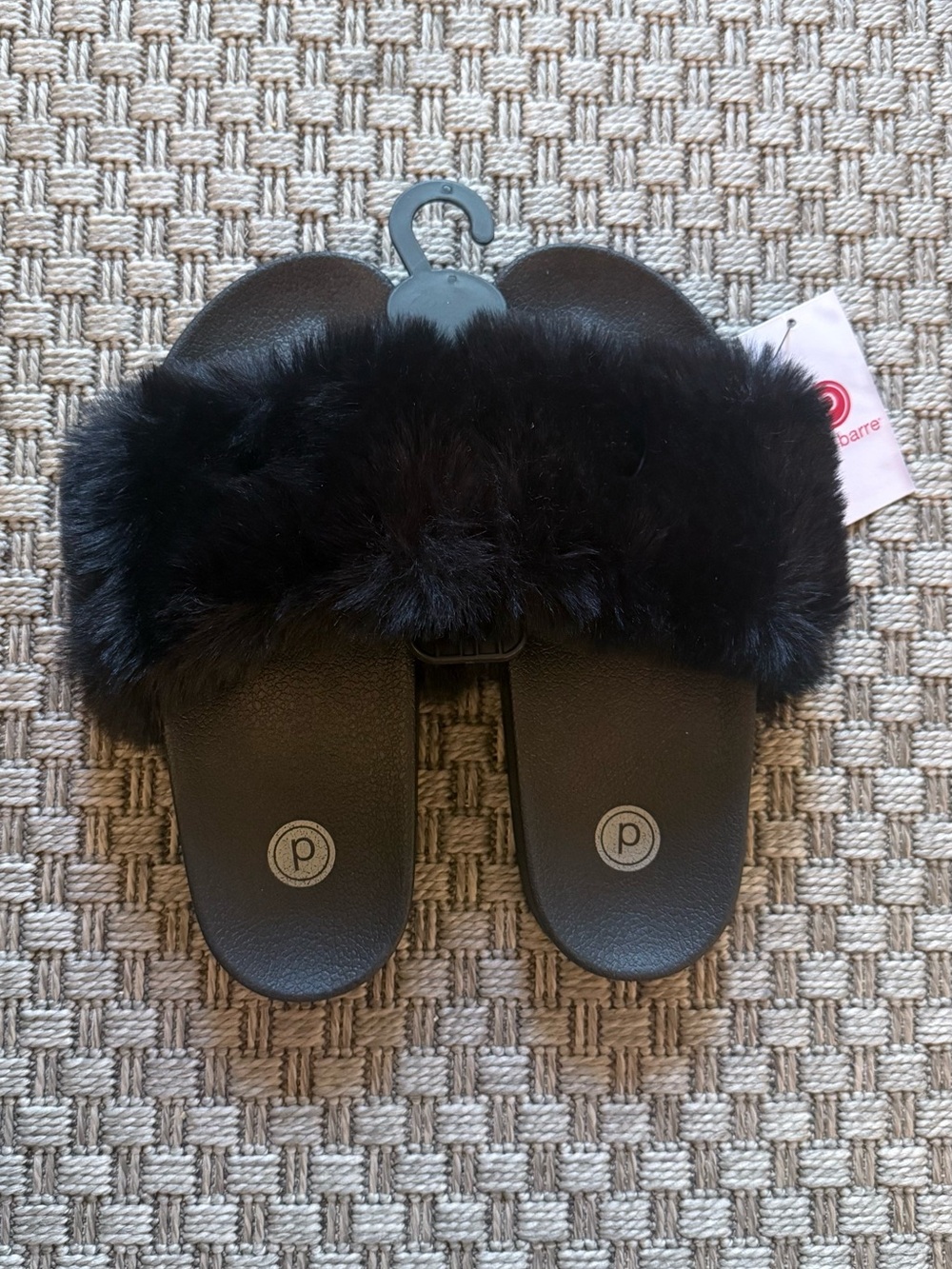 Pure Barre Black Faux Fur Slippers
